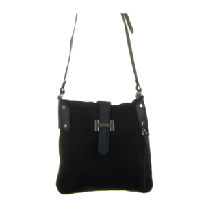 Borsa a Spalla da Donna Milano. Vera Pelle Dollaro Camoscio Made in Italy 26x4x25 Cm. Colore nero