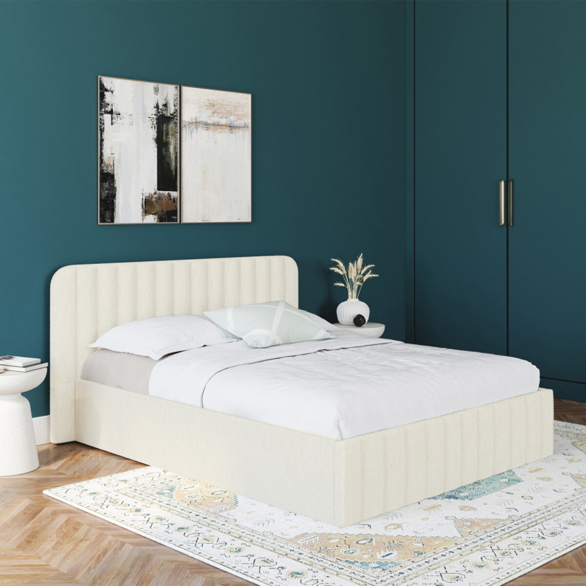 Lit coffre Valentina 140x190cm tissu bouclette