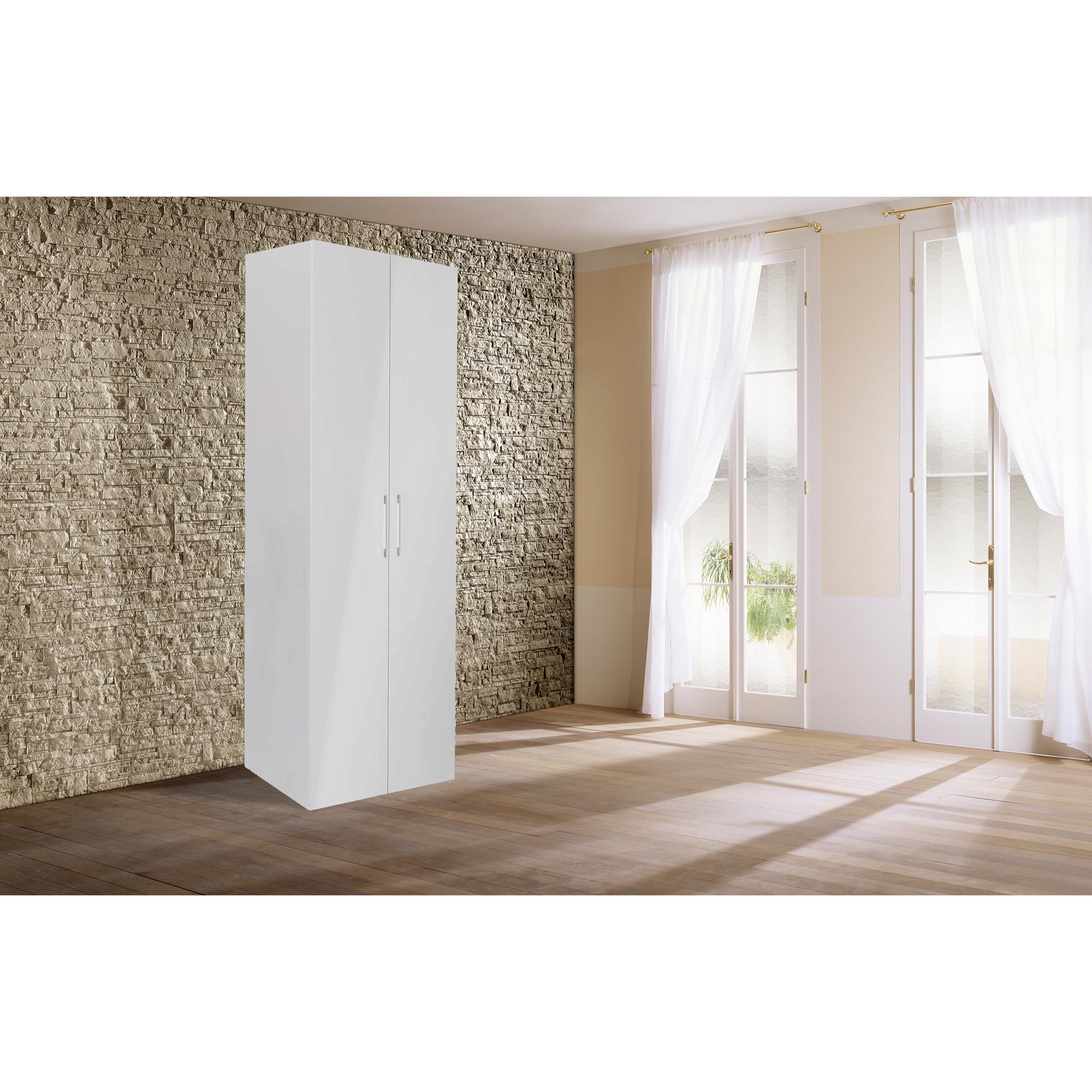 Armadio 2 ante battenti, bianco frassinato, cm 91x247x58, con tubo appendiabiti