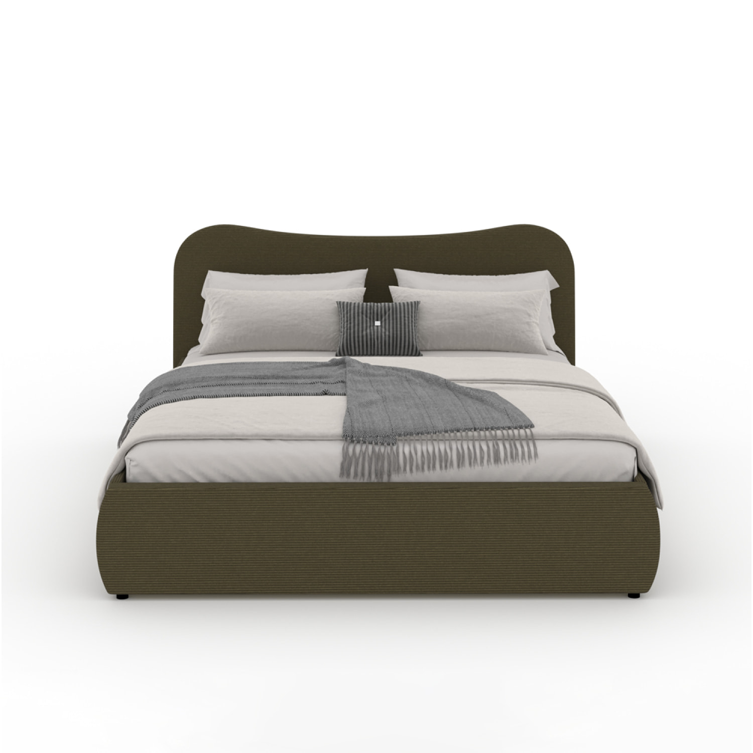 MILANO Lit coffre 140x190cm design arrondi velours côtelé vert