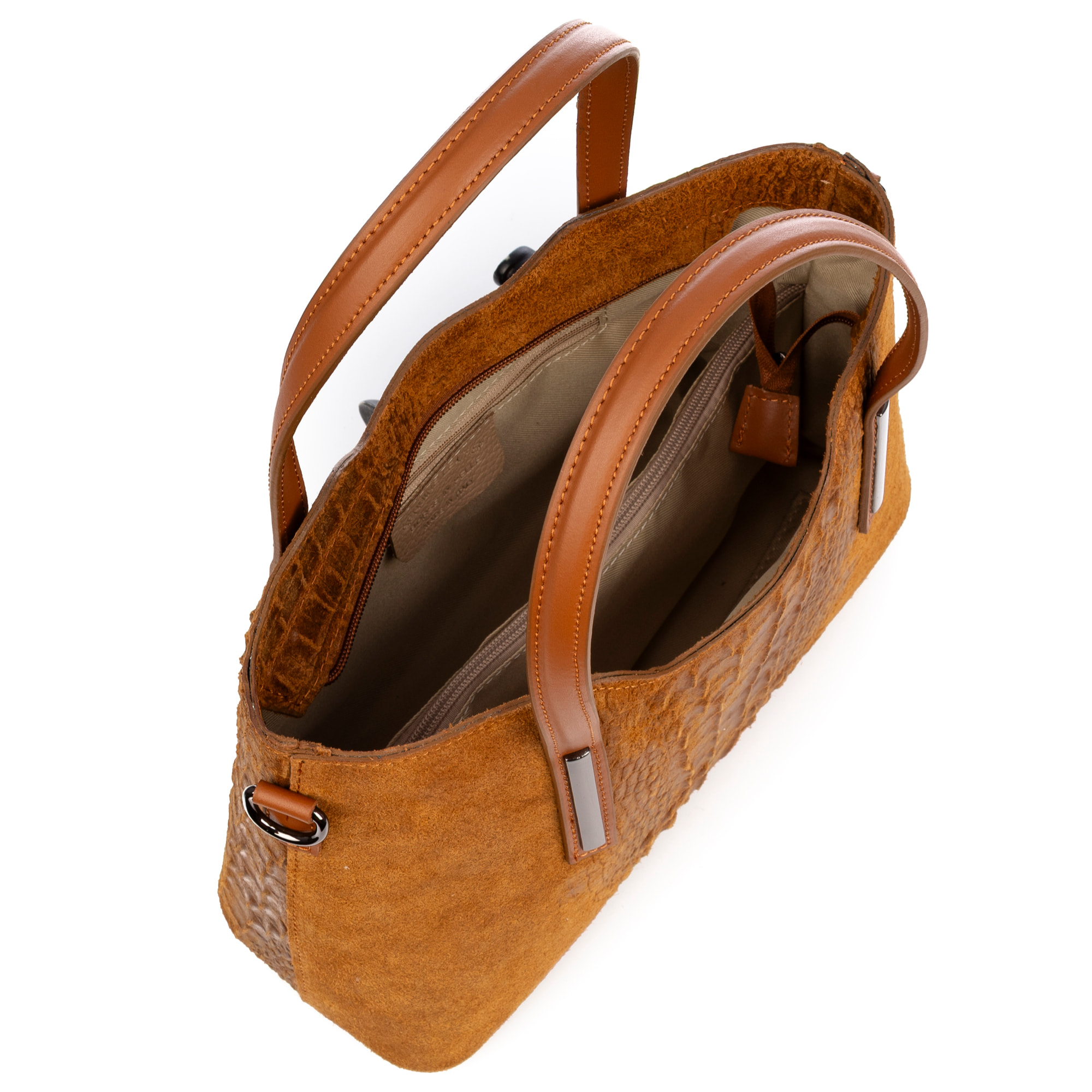 Fiesole bolso tote mujer. Piel auténtica Gamuza grabado cocodrilo.