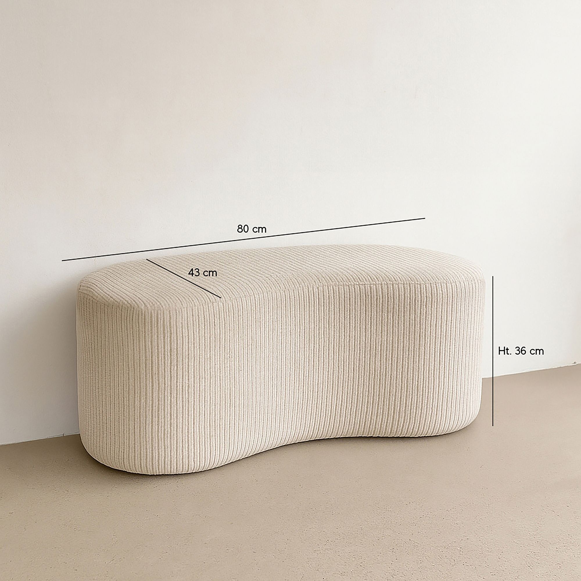 Banc en tissu bouclette beige et structure en bois CÔME
