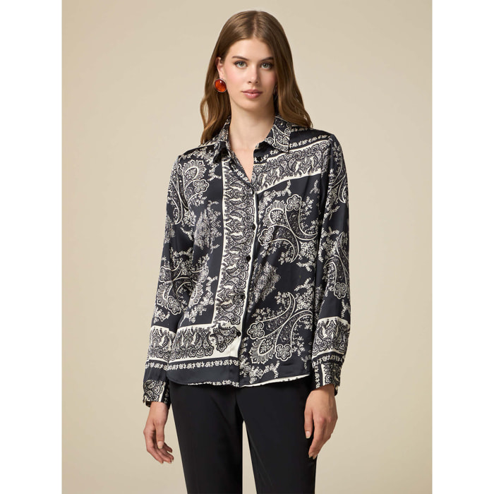 Oltre - Patterned satin shirt - Negro