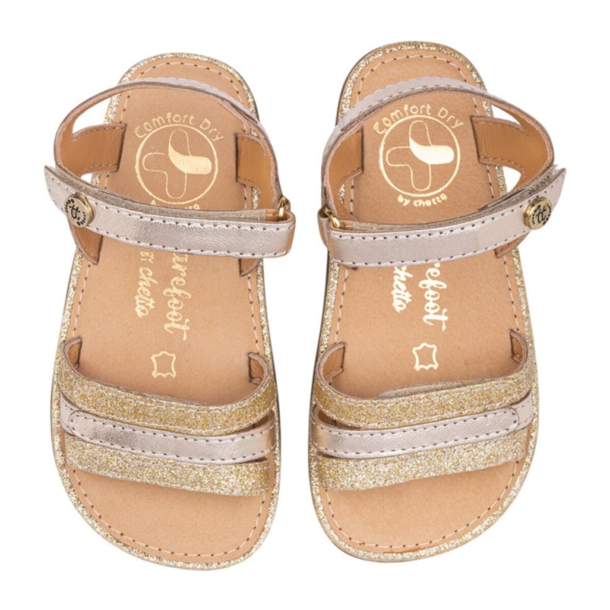 SANDALIA BAREFOOT PIEL CHETTO TIRAS METALIZADAS ORO
