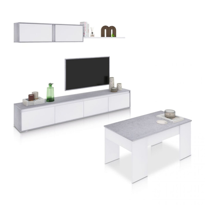 Pack salón con mesa de centro Arlet Plus V2 Blanco Artik (Blanco Mate) - Gris Cemento