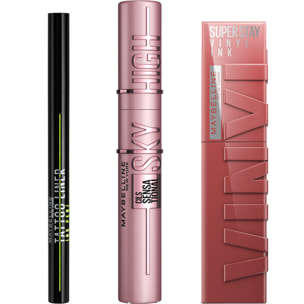 Maybelline New York - Everyday Essentials - Coffret : Mascara Sky High, Tattoo Liner Ink Pen et Vinyl Ink Nude Shock