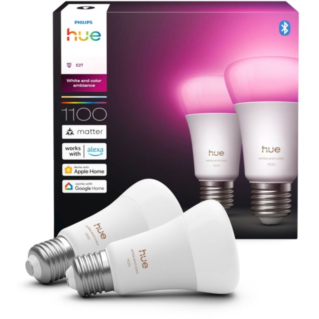 Ampoule LED connectée PHILIPS HUE E27 White&Color Ambiance pack de 2