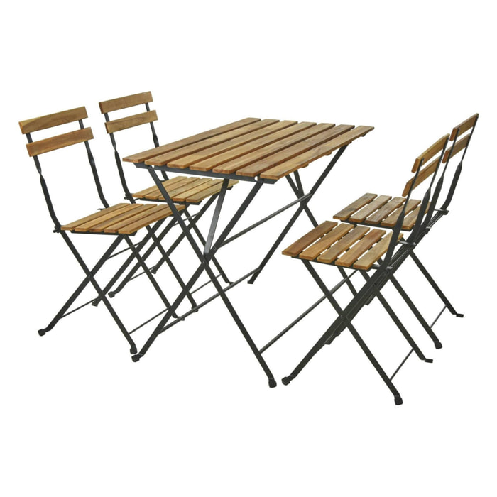 Well home - juego 'bistro' de mesa + 4 sillas en madera y marco de acero negro