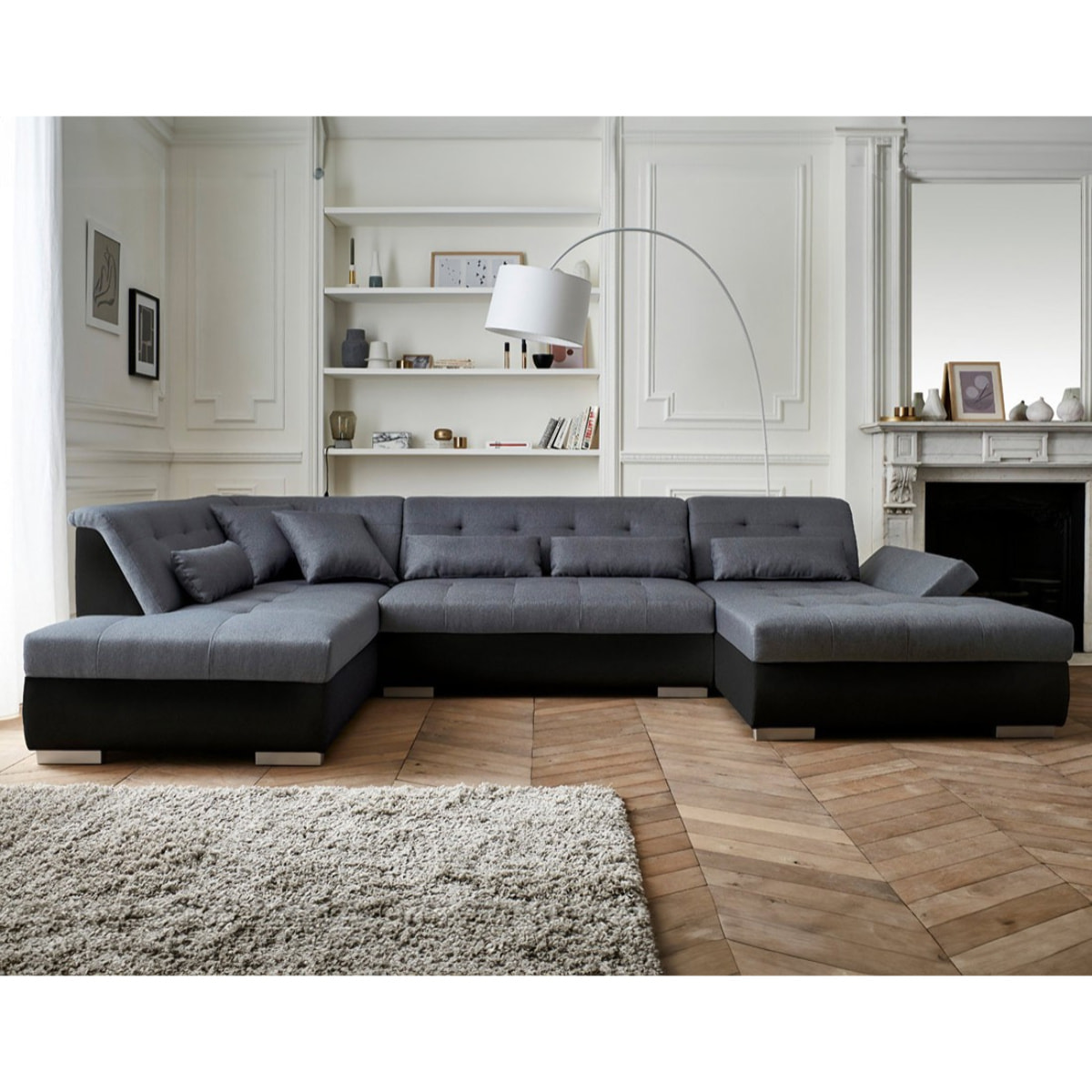 Vermont - canapé panoramique d'angle gauche - 7 places - XXL - Noir / Gris