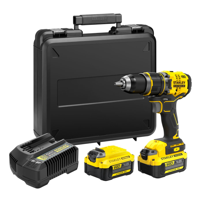 V20 Perceuse Visseuse à Percussion 80Nm Brushless - Lithium 18V - 2 Batteries 4Ah STANLEY FATMAX - SFMCD721M2K-QW