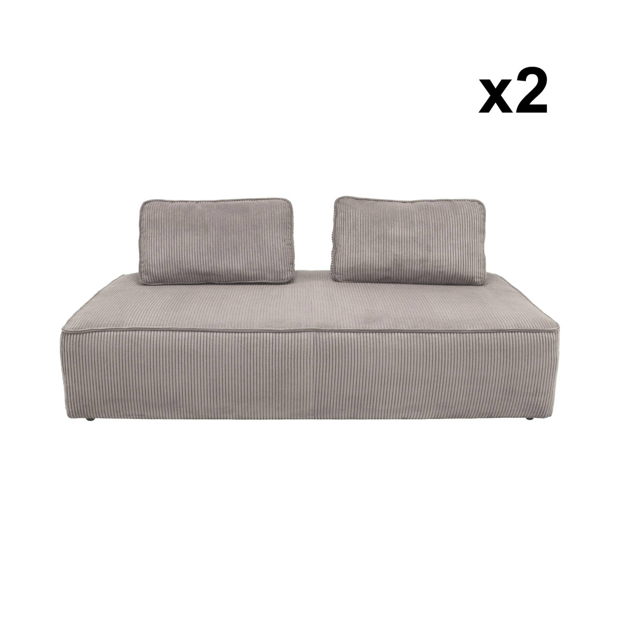 Lot de 2 chauffeuses LAO 2 places pour canapé modulable velours côtelé gris clair. L 180 x P 90 x H 78cm