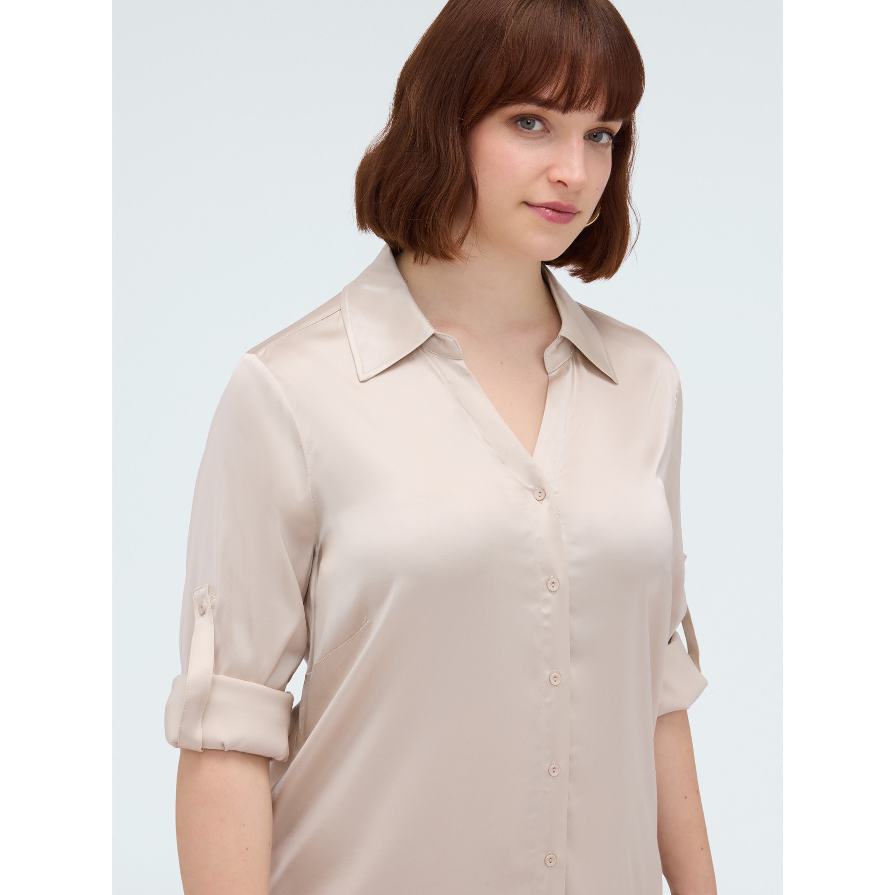 Fiorella Rubino - Vestido Power camisero en raso de viscosa - Beige