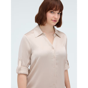 Fiorella Rubino - Vestido Power camisero en raso de viscosa - Beige
