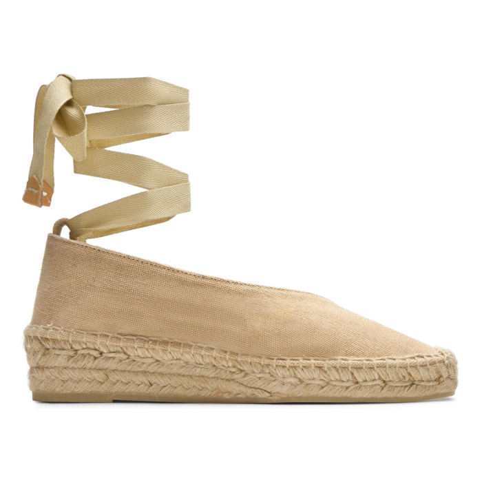 Alpargatas planas de mujer Gea en algodón acabado lavado, cierre mediante lazada