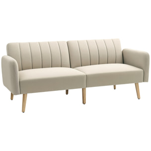 Sofá Cama de 2 Plazas Moderno 173x75x73 cm Sofá Cama Plegable Tapizado en Lino Sintético con Respaldo Ajustable en 3 Niveles y Reposabrazos Desmontables para Salón Oficina Beige