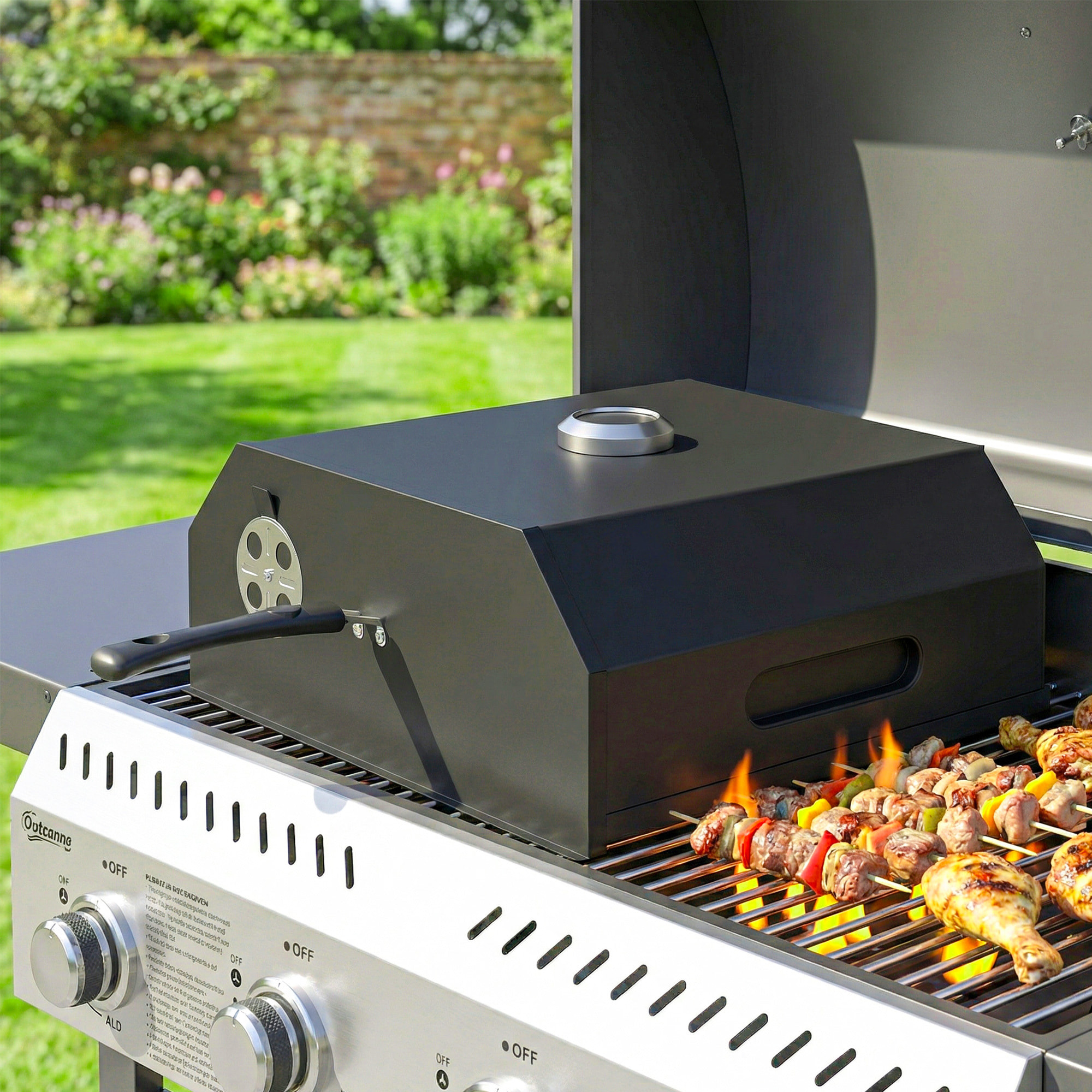 Four à pizza pour barbecue - thermomètre, pierre réfractaire - métal émaillé noir