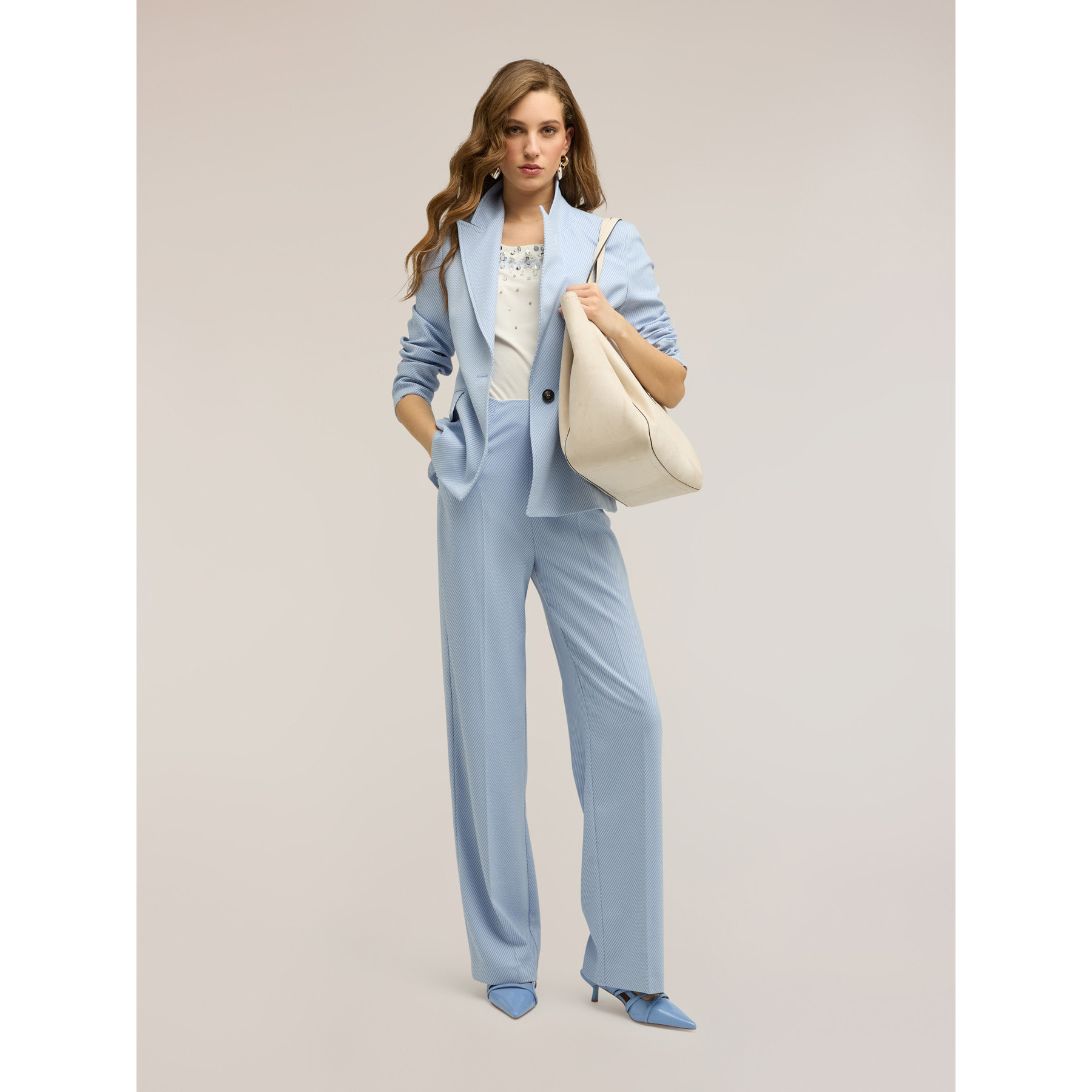 Motivi - Blazer in tessuto tinto filo a righe - Azzurro