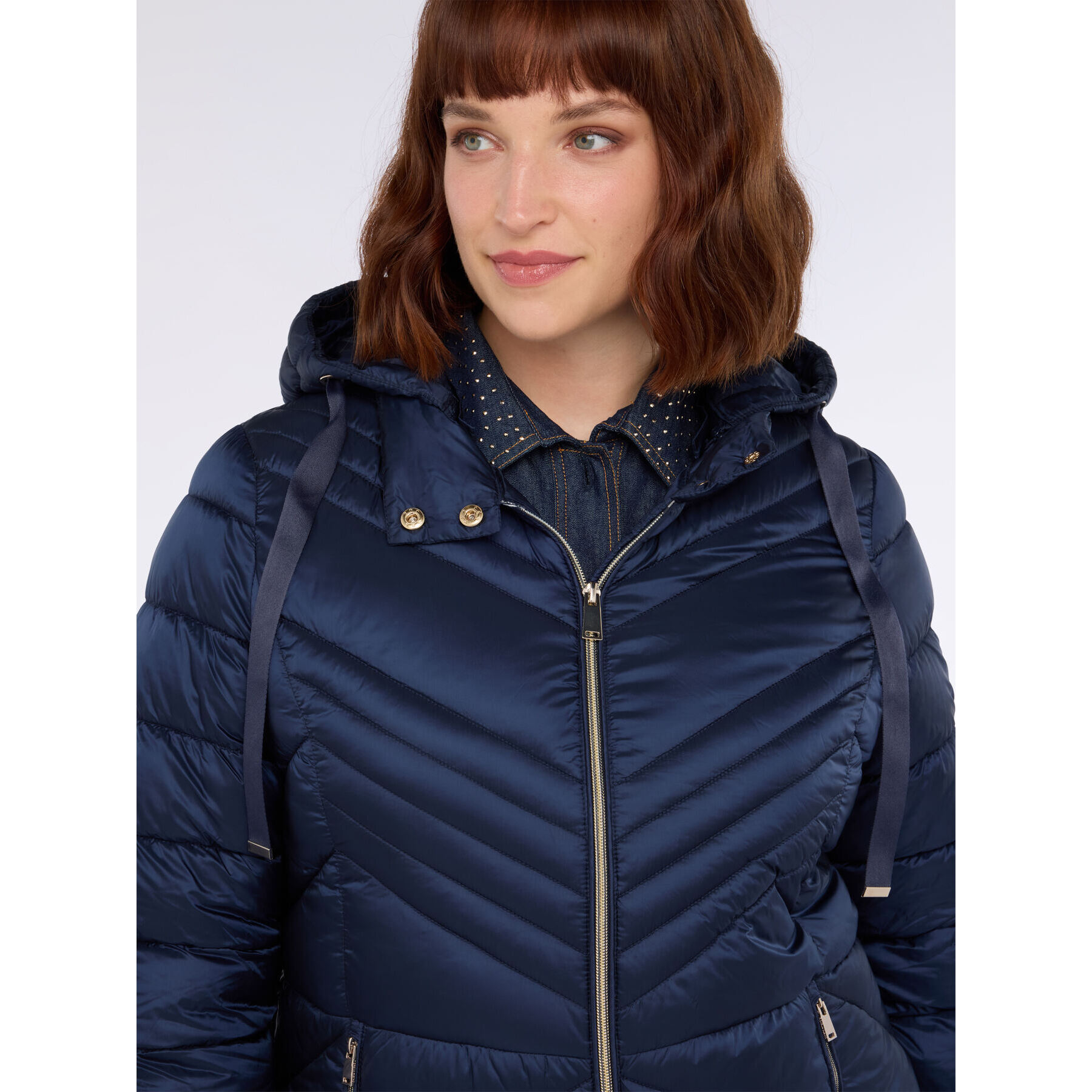 Fiorella Rubino - Plumífero acolchado con diseño chevron y capucha - Azul