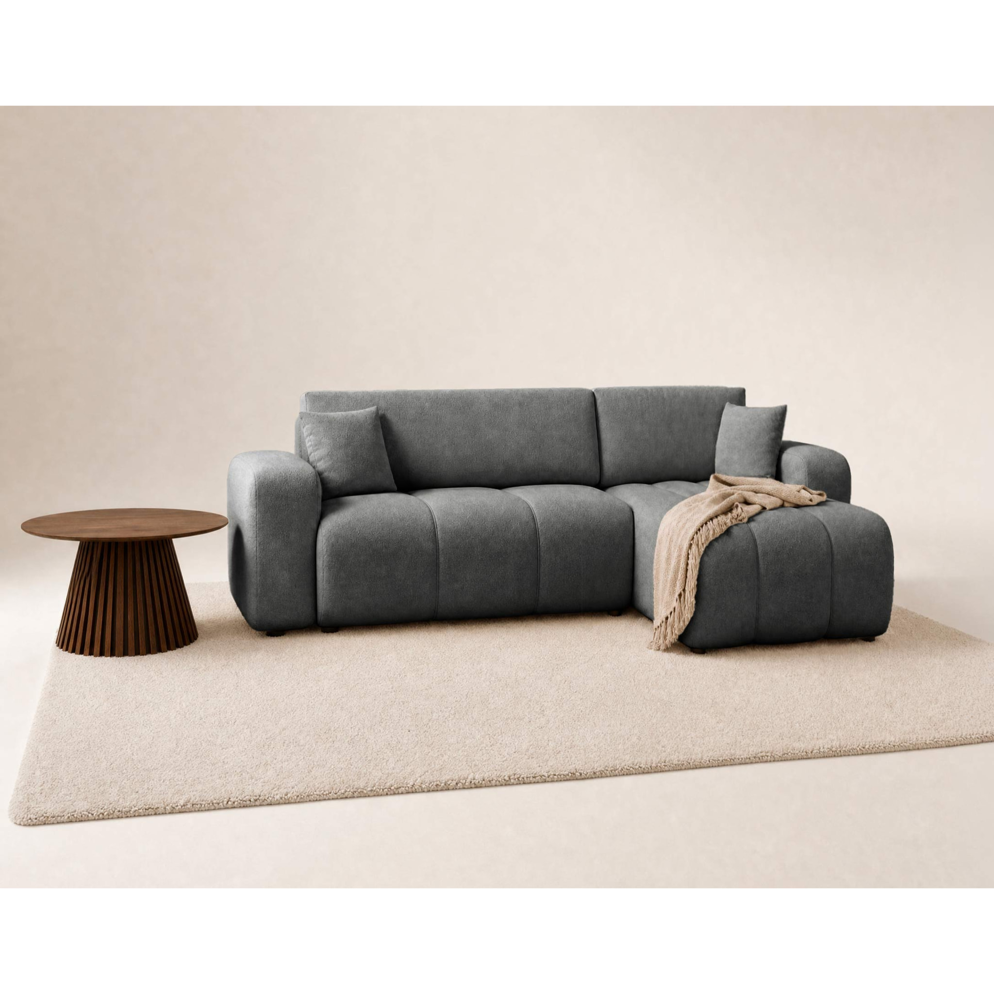 Nicole - canapé d'angle réversible 4 places convertible avec coffre en tissu - Gris