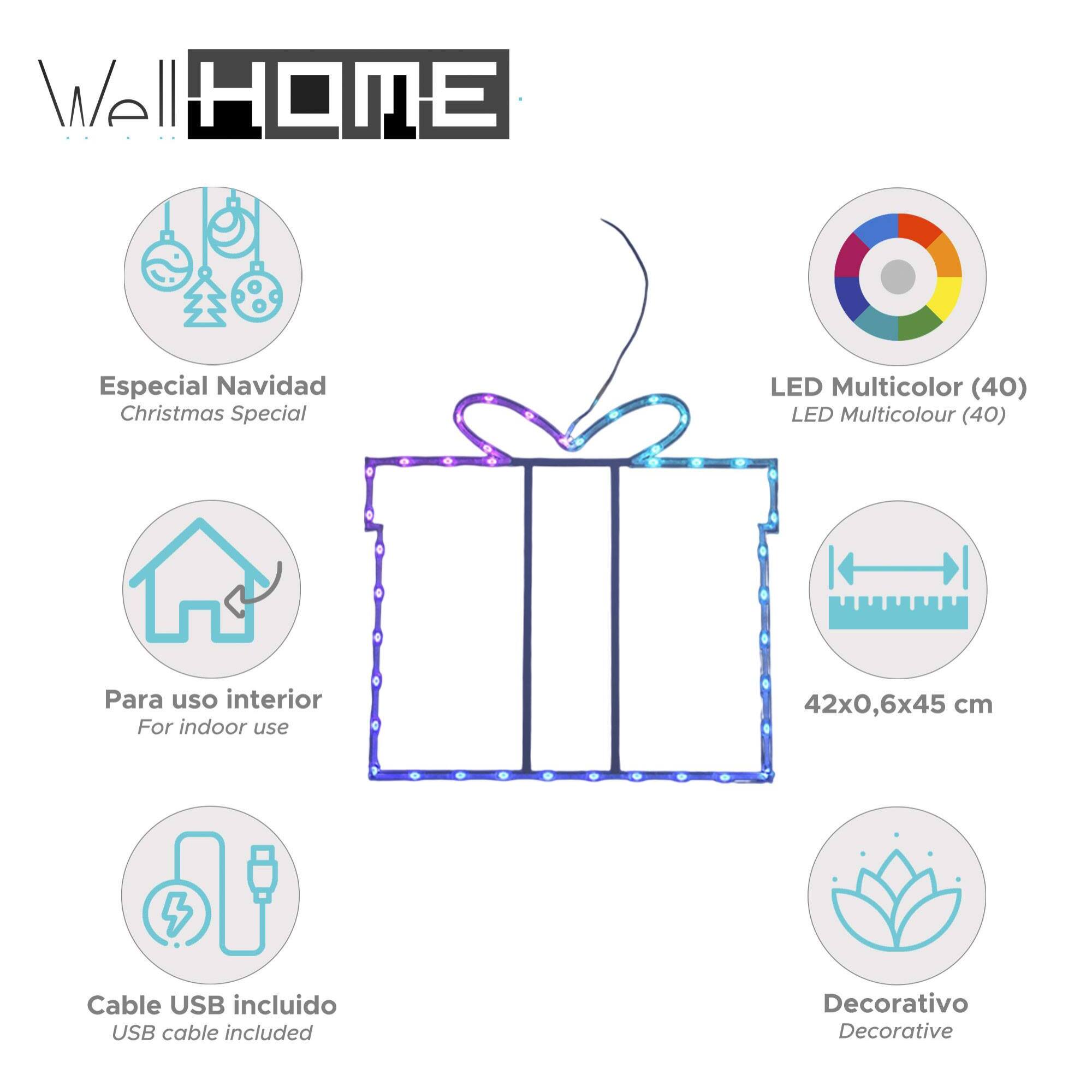 iluminación navideña caja de regalo con 40 luces led rgb y controlador 42x0,6x45cm