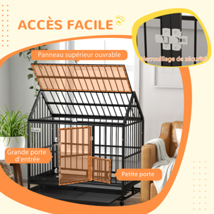 Cage chien grande taille sur roulettes - 2 portes verrouillables, plateau amovible - acier noir