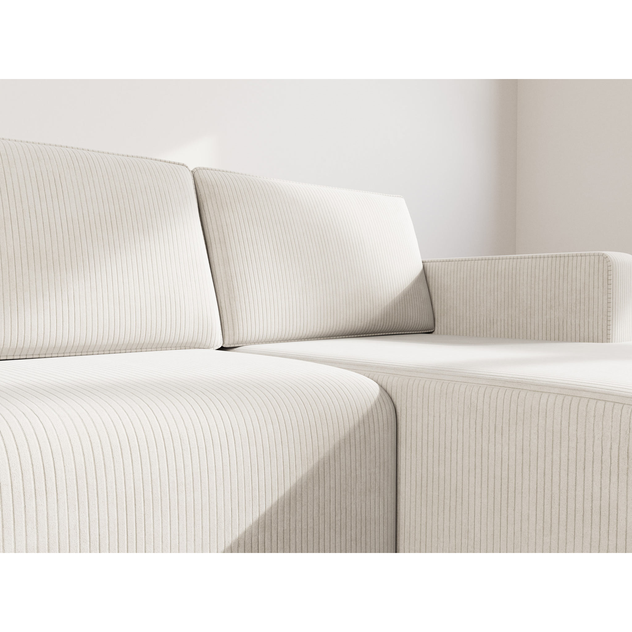 Topaze - canapé d'angle droit 4 places convertible avec coffre en velours côtelé - Beige