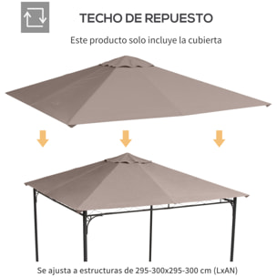 Techo de Repuesto 3x3m para Cenador de Jardín con 8 Orificios de Drenaje Beige