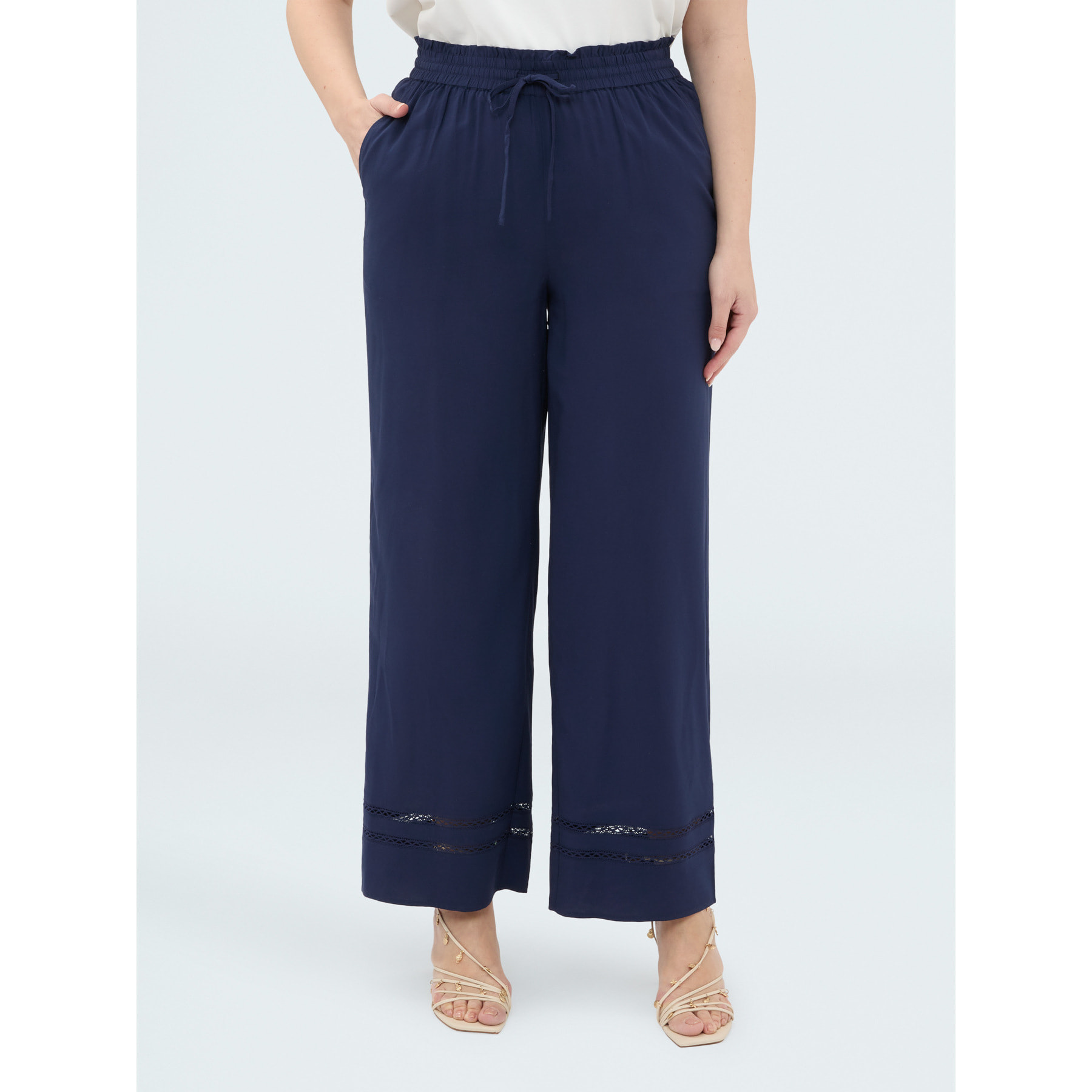 Fiorella Rubino - Pantalones Wide Leg con detalle ajour - Azul