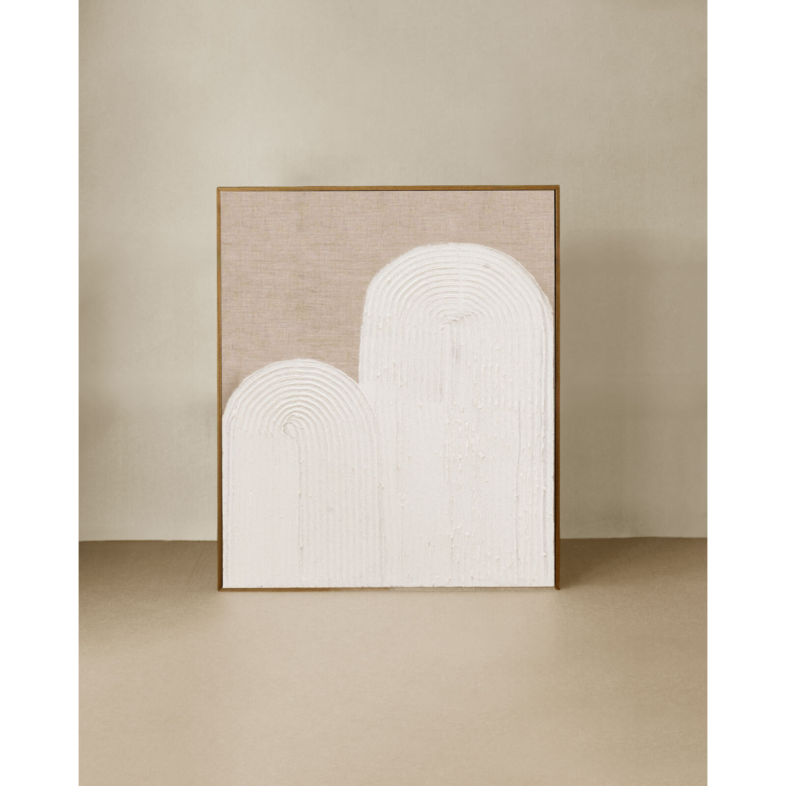 Tableau blanc e beige décoratif sur lin avec cadre en bois peint à la main à la peinture à l'huile en différentes tailles