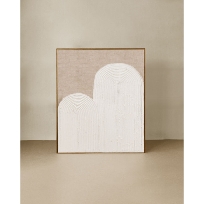 Tableau blanc e beige décoratif sur lin avec cadre en bois peint à la main à la peinture à l'huile en différentes tailles