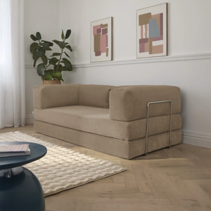 TRENDY - Canapé compressé 3 places modulable en velours côtelé taupe