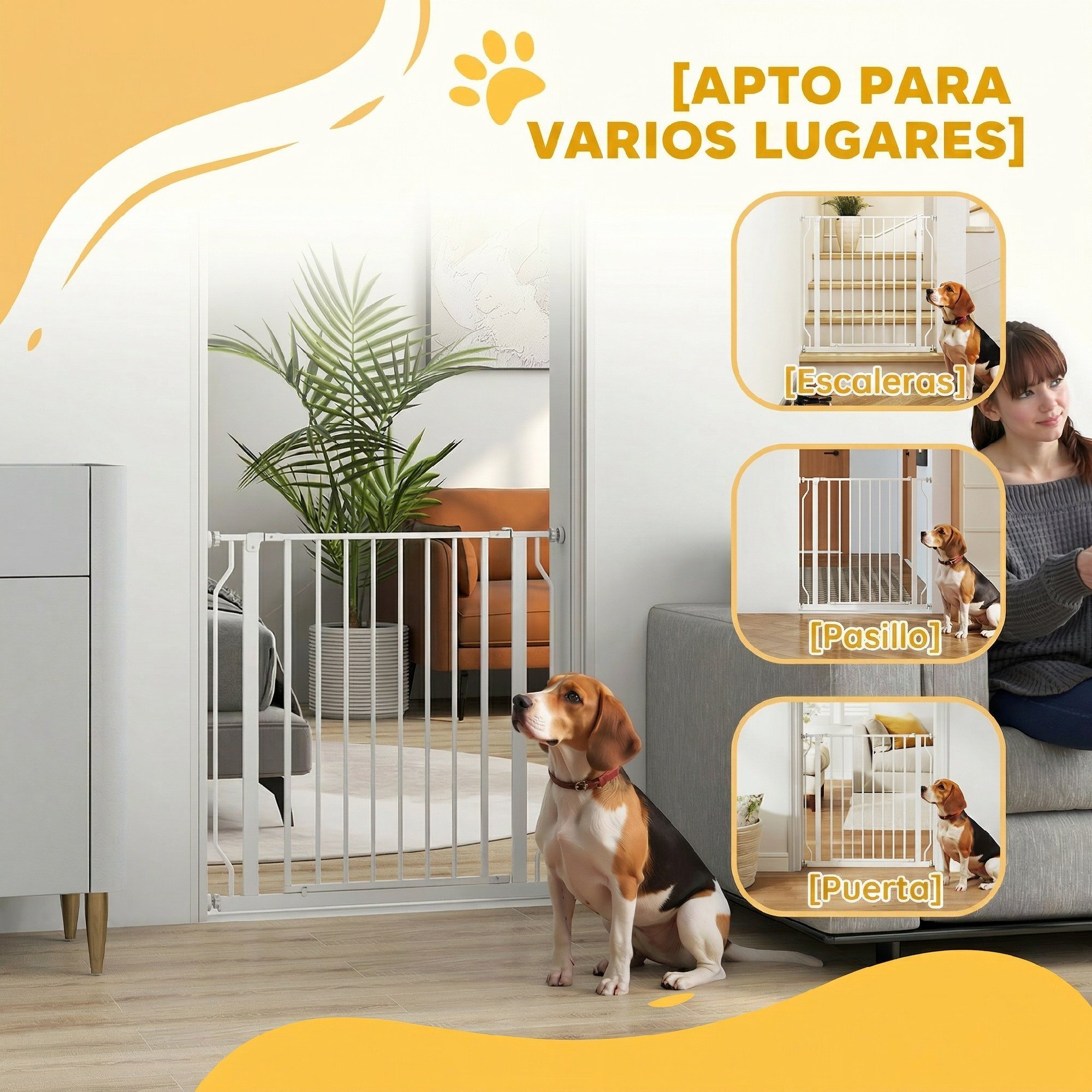 Barrera de Seguridad para Perros 75-85 cm para Puertas y Escaleras Puerta de Seguridad Apertura en Dos Sentidos y Solo una Mano Montaje a Presión y Doble Bloqueo Blanco