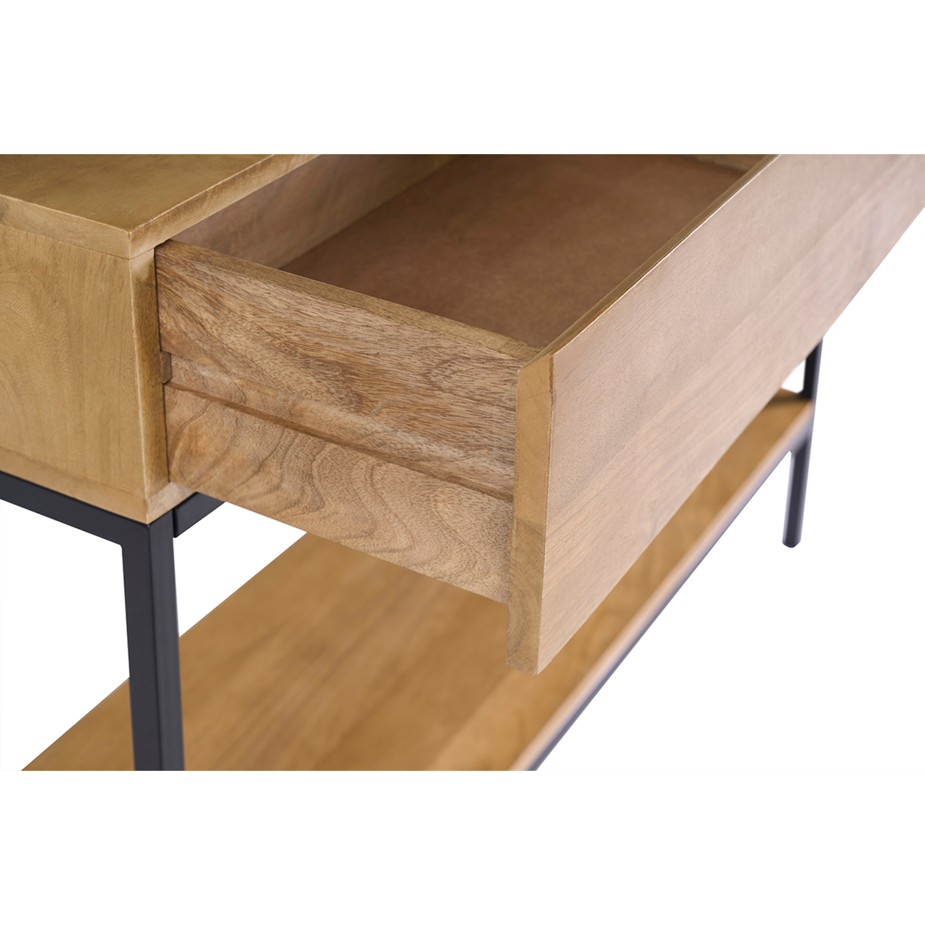 Console industrielle avec rangements 2 tiroirs en bois manguier massif et métal noir L110 cm YPSTER
