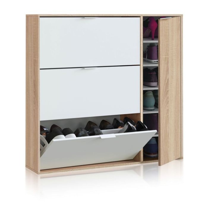 Zapatero Eris 4 Puertas Blanco Artik (Blanco Mate) - Roble Canadian