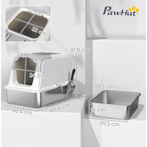 Maison de toilette bac à litière fermé acier inox - pelle, 2 portes, désodorisant - blanc