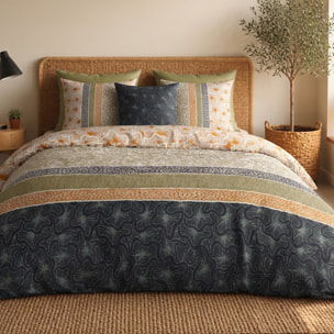 Parure percale housse de couette imprimé 100% coton - bella - vert