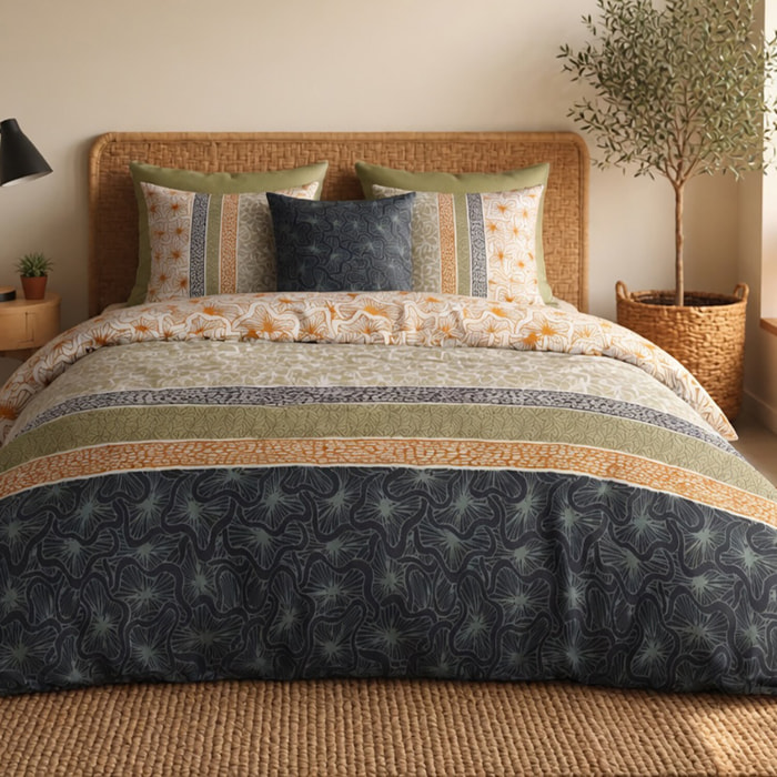Parure percale housse de couette imprimé 100% coton - bella - vert