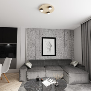 Lampada da soffitto Pixo in acciaio nero e legno naturale