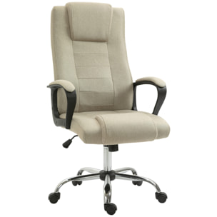 Fauteuil de bureau à roulettes chaise manager ergonomique pivotante hauteur réglable lin beige