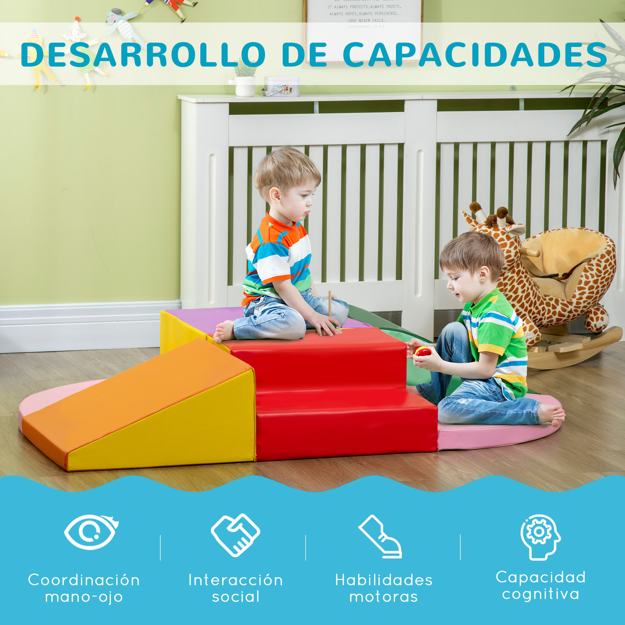 Juego de 6 Bloques de Espuma para Niños de 12-36 Meses Juguetes de Educativo Juguete de Construcción Infantil para Escalar y Gatear 150x100x24 cm Multicolor
