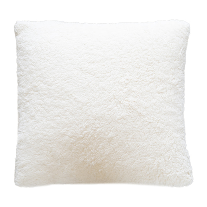Coussin à carreaux  - Effet mohair avec dos sherpa - Ecru
