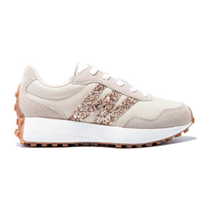 Zapatillas beige retro con glitter dorado