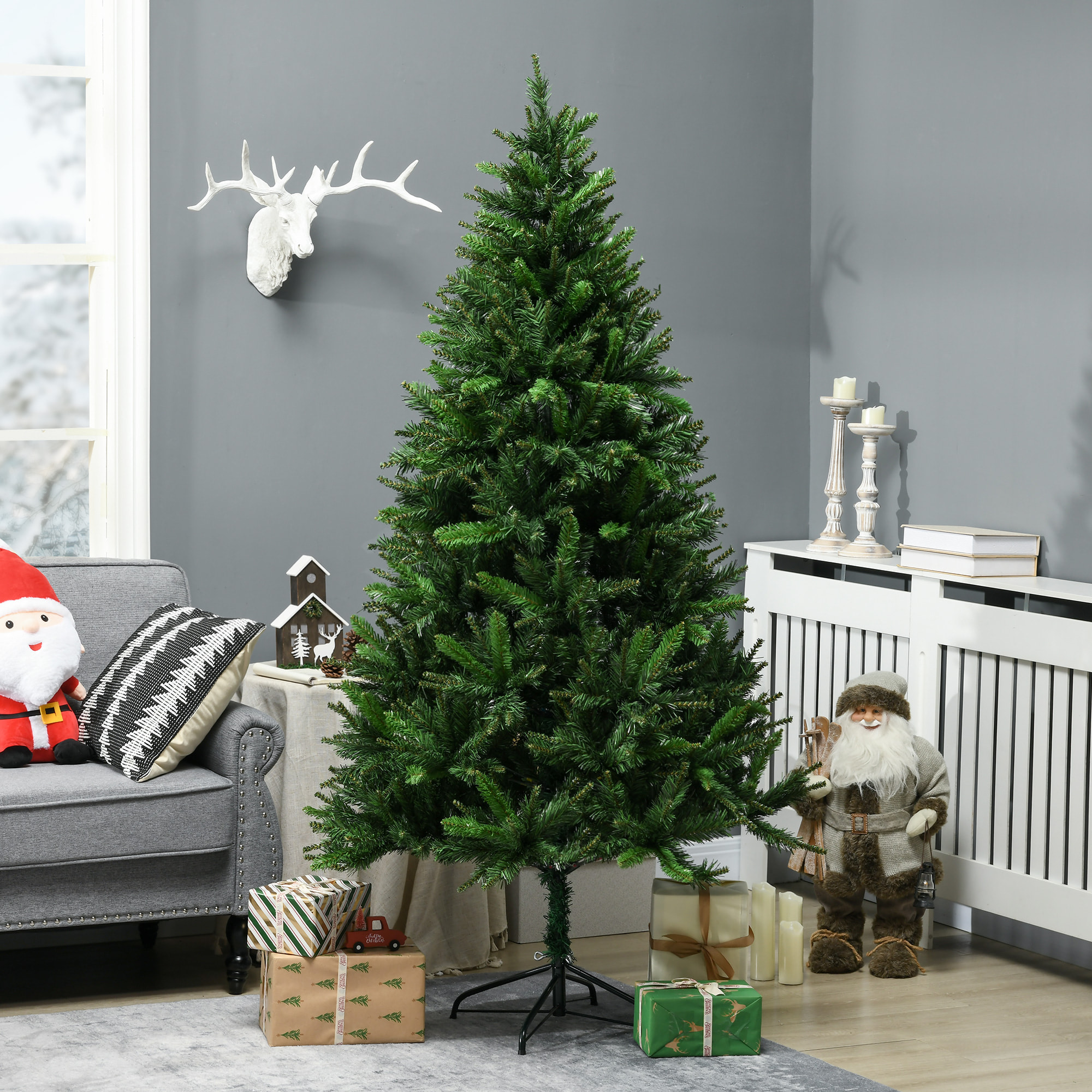 HOMCOM Albero di Natale Artificiale 180cm con 786 Rami, 2 Sezioni e Base in Metallo, Verde