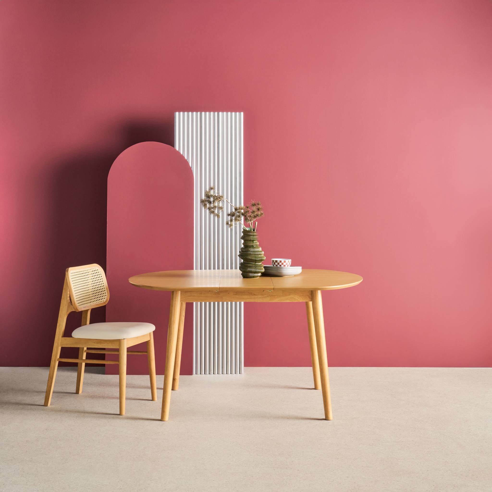 Table à manger ovale extensible bois d'hévéa et placage chêne naturel 4-6 places - 110 / 140 x 100 x 75 cm - Lisa