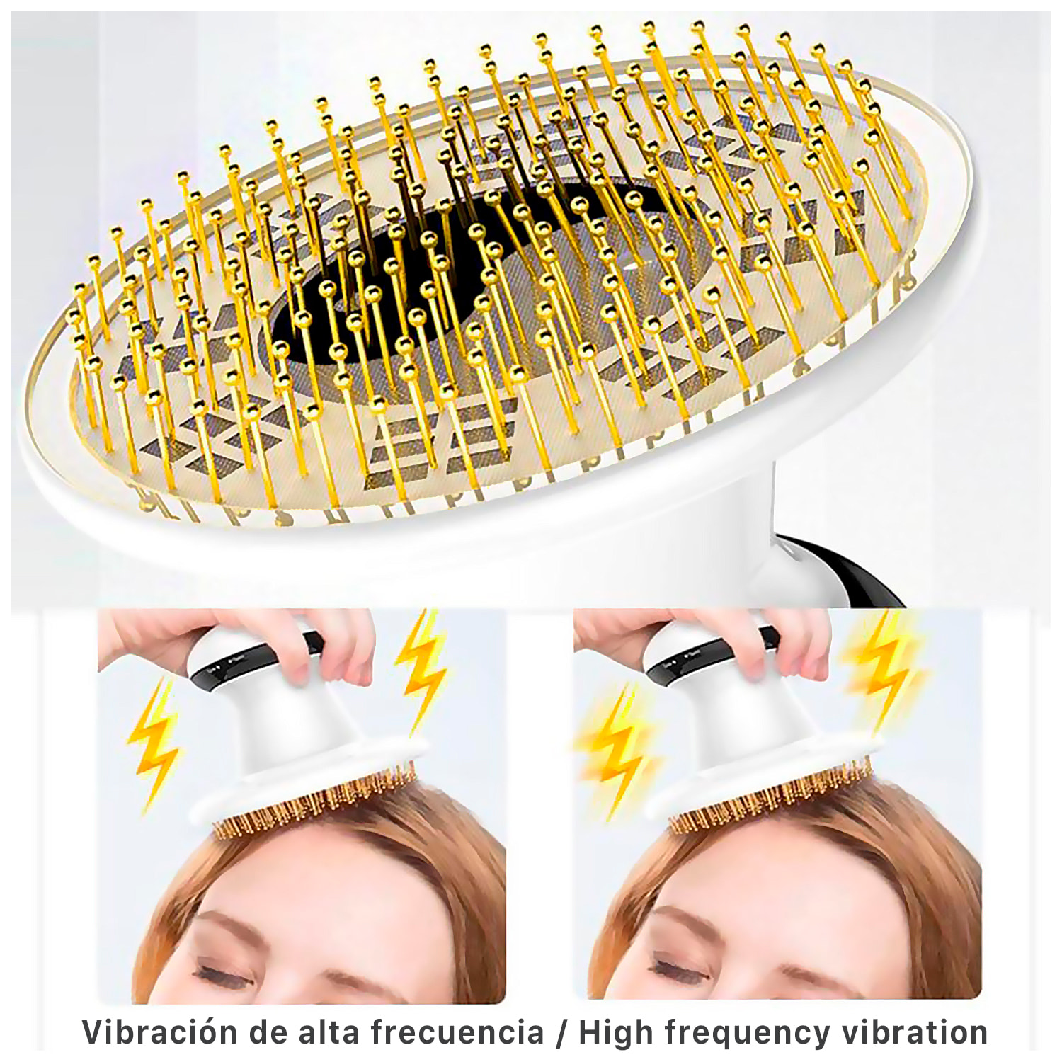 Pettine massaggiatore elettrico vibrante, specifico per il cuoio capelluto.