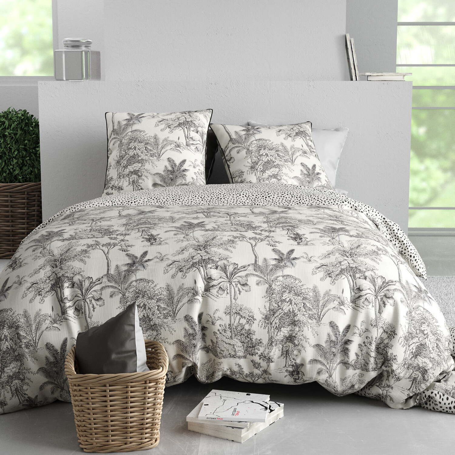 Parure housse de couette imprimé 100% coton - fauve - noir