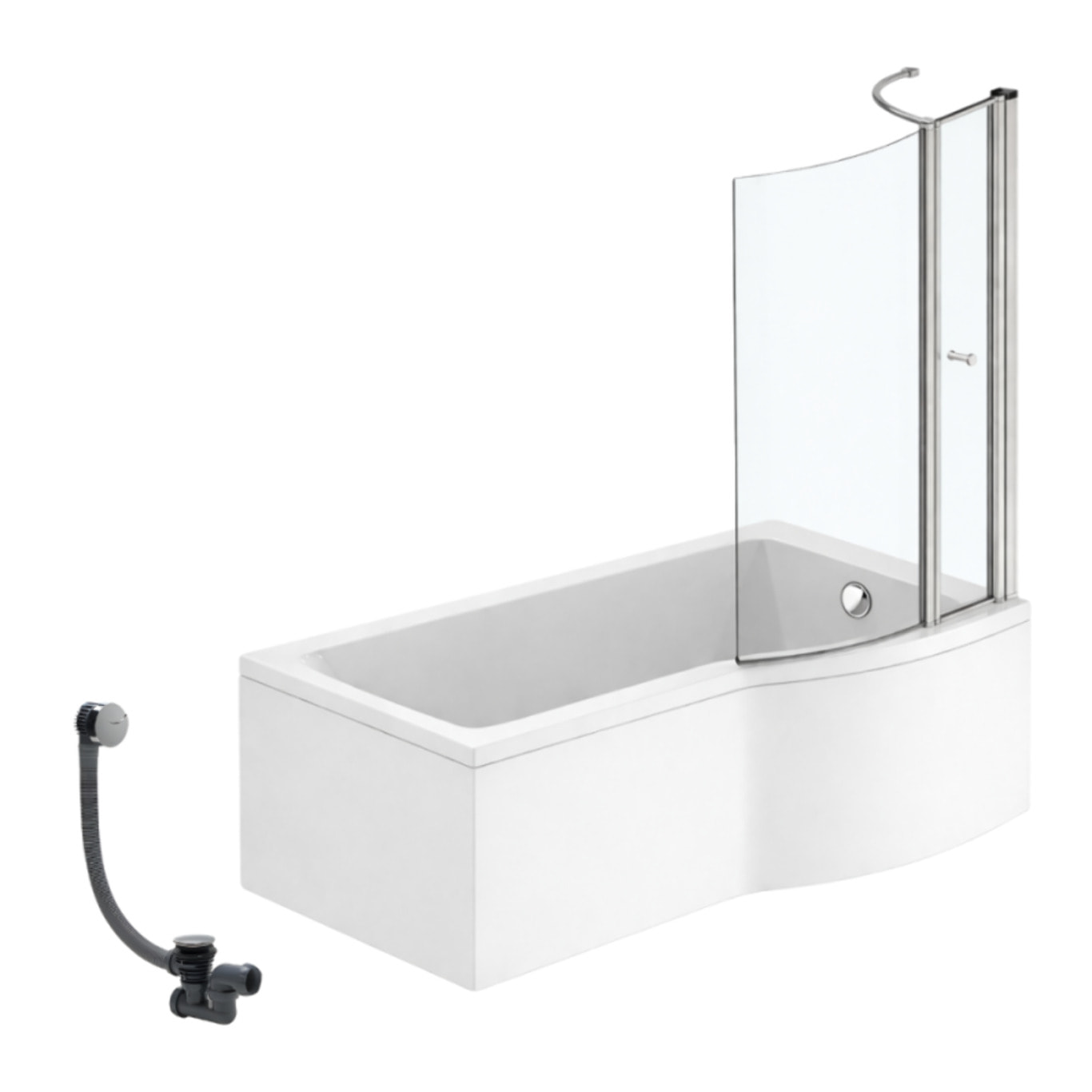 Pack baignoire bain douche 150 x 80 cm droite Connect Air + tablier + pare bain avec volet + vidage Chromé