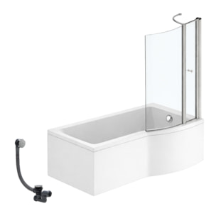 Pack baignoire bain douche 150 x 80 cm droite Connect Air + tablier + pare bain avec volet + vidage Chromé