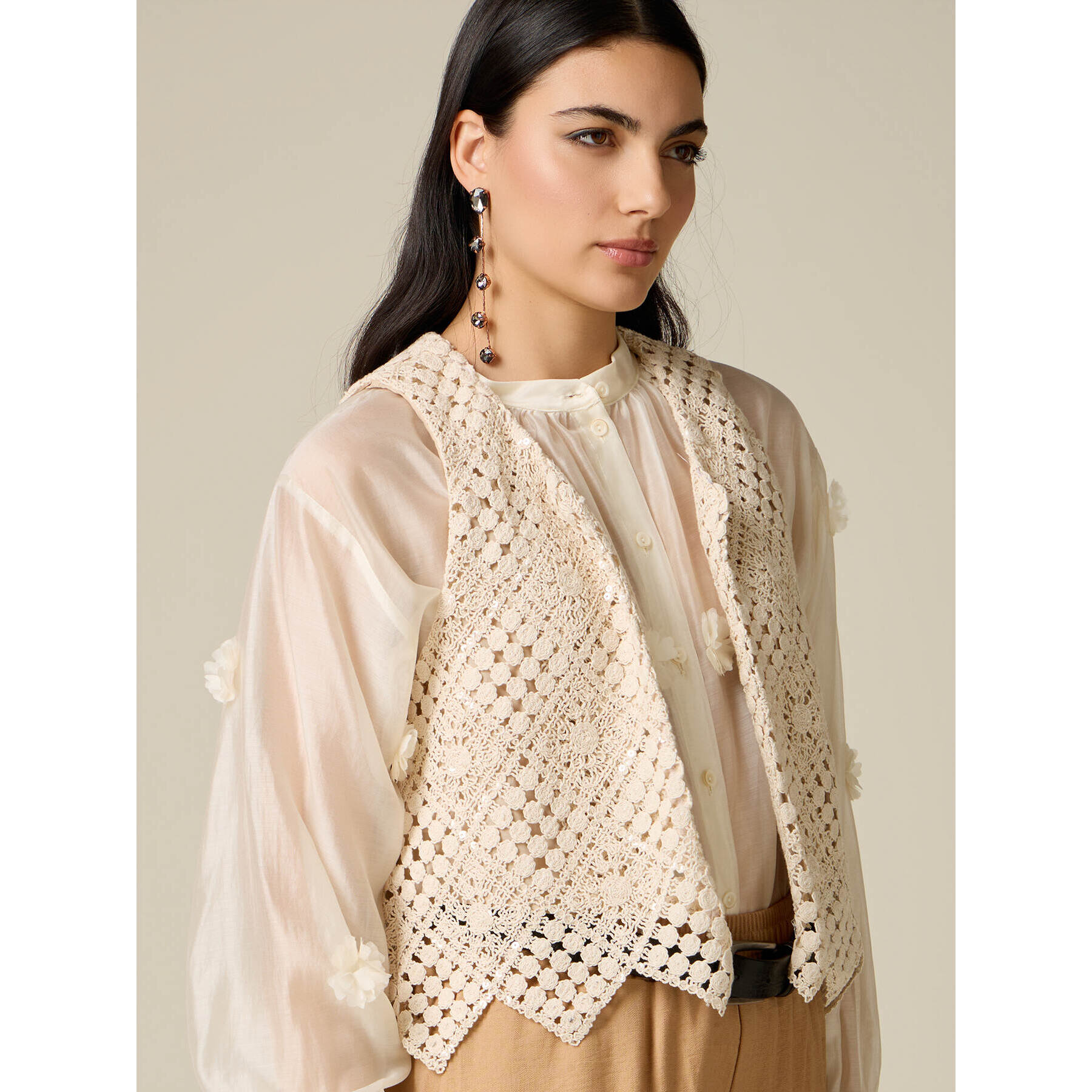 Oltre - Chaleco de encaje macramé - Blanco