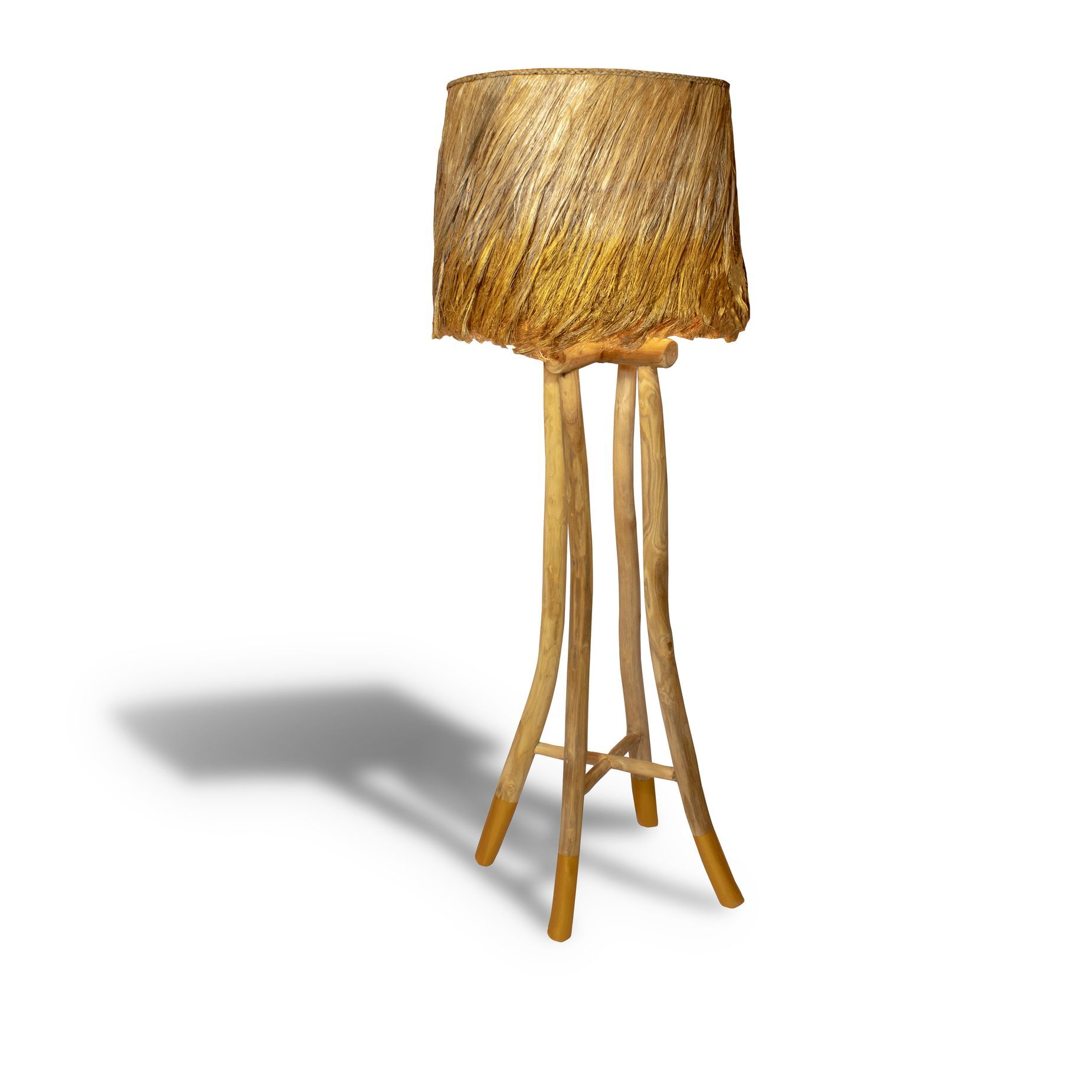 Lampadaire en bois et feuilles d'abaca h160cm  BILBA